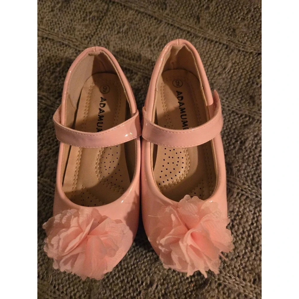 ADAMUMU Girls Pink Patent Mary Jane Flower Dress Shoes Size 9 Toddler